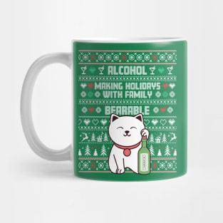 Ugly Christmas Sweater - Cute cat drinking alcohol Mug